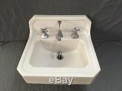 Vtg Mid Century Art Deco Clipped Corner White Porcelain Ceramic SInk Old 741-17E