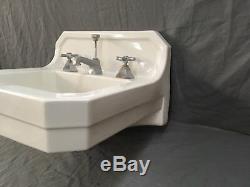 Vtg Mid Century Art Deco Clipped Corner White Porcelain Ceramic SInk Old 741-17E