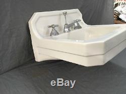 Vtg Mid Century Art Deco Clipped Corner White Porcelain Ceramic SInk Old 741-17E