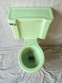 Vtg Mid Century Art Deco Jadeite Green Porcelain Toilet Bowl Tank Lid 148-20E