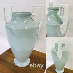 Vtg Neoclassical Art Deco Porcelain Pottery Vase Urn Greek Blue Green 12'' HAVE2