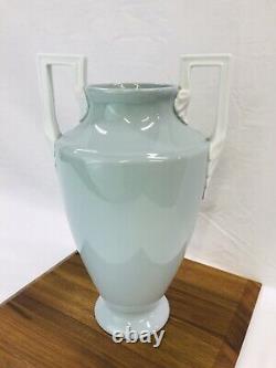 Vtg Neoclassical Art Deco Porcelain Pottery Vase Urn Greek Blue Green 12'' HAVE2