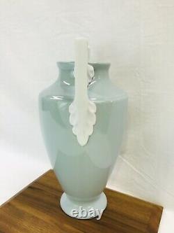 Vtg Neoclassical Art Deco Porcelain Pottery Vase Urn Greek Blue Green 12'' HAVE2