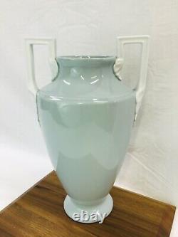 Vtg Neoclassical Art Deco Porcelain Pottery Vase Urn Greek Blue Green 12'' HAVE2