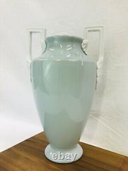 Vtg Neoclassical Art Deco Porcelain Pottery Vase Urn Greek Blue Green 12'' HAVE2