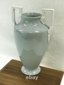 Vtg Neoclassical Art Deco Porcelain Pottery Vase Urn Greek Blue Green 12'' HAVE2