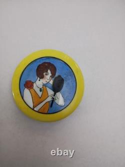 Vtg Noritake Art Deco Puff Powder Compact Porcelain 3.25 Flapper Green Mark