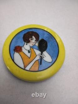 Vtg Noritake Art Deco Puff Powder Compact Porcelain 3.25 Flapper Green Mark