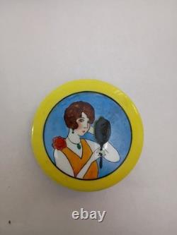 Vtg Noritake Art Deco Puff Powder Compact Porcelain 3.25 Flapper Green Mark