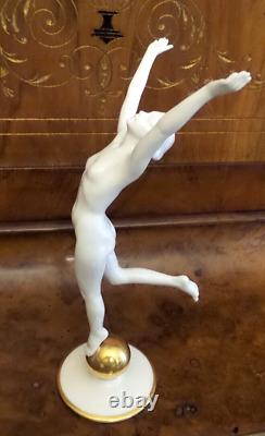 Vtg Nude Woman Figure K Tutter Hutschenreuther Selb On gold ball German Art Deco