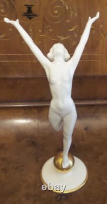Vtg Nude Woman Figure K Tutter Hutschenreuther Selb On gold ball German Art Deco