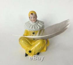 Vtg Pierrot Inkwell Ink Well Ashtray Porcelain Clown Figurine Art Deco Germany