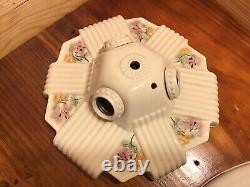 Vtg Porcelier Porcelain Floral /Flowers 3 Bulb Ceiling Flush Mount Light Fixture