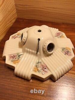 Vtg Porcelier Porcelain Floral /Flowers 3 Bulb Ceiling Flush Mount Light Fixture