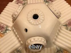 Vtg Porcelier Porcelain Floral /Flowers 3 Bulb Ceiling Flush Mount Light Fixture