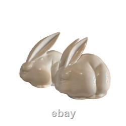 Vtg Rabbit Porcelain Figurines 1900's Japanese Okimono Art Deco Blanc De Chine