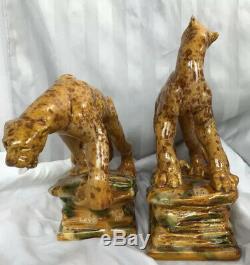 Vtg Royal Haeger Ceramic Leopard Panther Cheetah Figurine Art Deco Rare Amber
