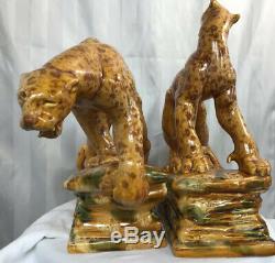 Vtg Royal Haeger Ceramic Leopard Panther Cheetah Figurine Art Deco Rare Amber