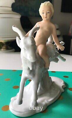 Vtg SCHAUBACH KUNST Boy on Goat WALLENDORF Figurine PORCELAIN German Art Deco OG