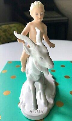 Vtg SCHAUBACH KUNST Boy on Goat WALLENDORF Figurine PORCELAIN German Art Deco OG