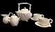 Vtg White Porcelain Ceramic Seashell Tea Set 7-pc Pot Creamer Sugar Cups Saucers