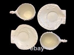 Vtg White Porcelain Ceramic Seashell Tea Set 7-Pc Pot Creamer Sugar Cups Saucers