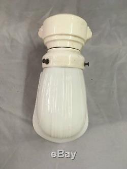 Vtg White Porcelain Sconce Old Milk Glass Shade Art Deco Light Bathroom 73-18E