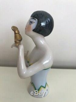 Wallendorf Antique Porcelain Half-Doll Lady with a Bird Art Deco VERY RARE