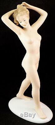 Wallendorf Art Deco Porcelain Nude Germany Figurine Walking Hands Above Head