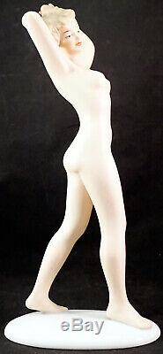 Wallendorf Art Deco Porcelain Nude Germany Figurine Walking Hands Above Head