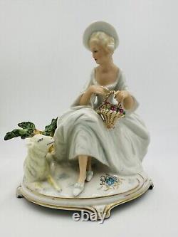 Wallendorf Lady With Lamb Porcelain Figurine Germany Vintage Home Decor