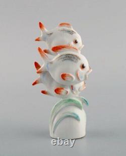 Willi Münch-Khe (1885-1960) for Meissen. Three fish in hand-painted porcelain