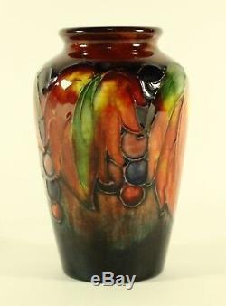 William Moorcroft Flambé Glaze Leaf and Berry Pattern Vase Signed Marked