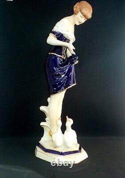 Wonderful Porcelain Statuette Feeding Time by Royal Dux Art Deco Period