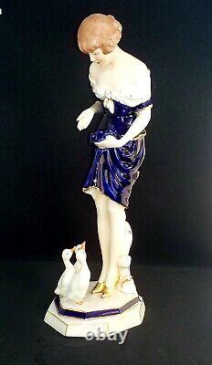 Wonderful Porcelain Statuette Feeding Time by Royal Dux Art Deco Period