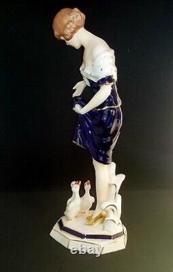 Wonderful Porcelain Statuette Feeding Time by Royal Dux Art Deco Period