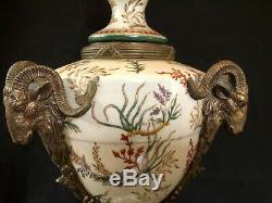 Wong Lee Art Deco Porcelain & Bronze GOAT HEADS Pedestal Bowl