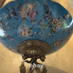 Wong Lee Blue Art Deco Porcelain & Bronze Young Maiden Pedestal Bowl