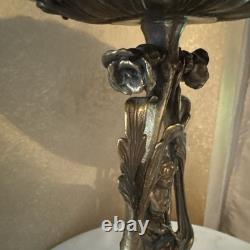 Wong Lee Blue Art Deco Porcelain & Bronze Young Maiden Pedestal Bowl