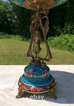 Wong Lee Blue Art Deco Porcelain & Bronze Young Maiden Pedestal Bowl