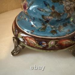 Wong Lee Blue Art Deco Porcelain & Bronze Young Maiden Pedestal Bowl