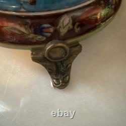 Wong Lee Blue Art Deco Porcelain & Bronze Young Maiden Pedestal Bowl