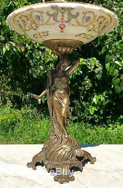 Wong Lee Olive Green Art Deco Fluted Porcelain & Bronze Maiden Sculpture Vase