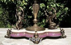 Wong Lee Pink Art Deco Porcelain & Bronze Cherub Figurines Pedestal Bowl