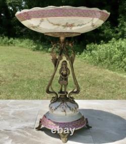 Wong Lee Pink Art Deco Porcelain & Bronze Young Maiden Pedestal Bowl