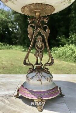 Wong Lee Pink Art Deco Porcelain & Bronze Young Maiden Pedestal Bowl