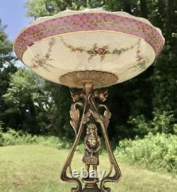 Wong Lee Pink Art Deco Porcelain & Bronze Young Maiden Pedestal Bowl