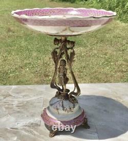 Wong Lee Pink Art Deco Porcelain & Bronze Young Maiden Pedestal Bowl