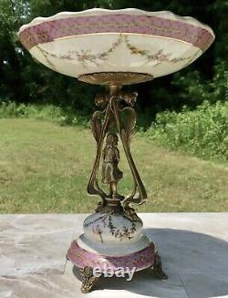 Wong Lee Pink Art Deco Porcelain & Bronze Young Maiden Pedestal Bowl