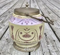 Wong Lee Pink & Yellow Art Deco Porcelain & Bronze Tea Caddy with Handle